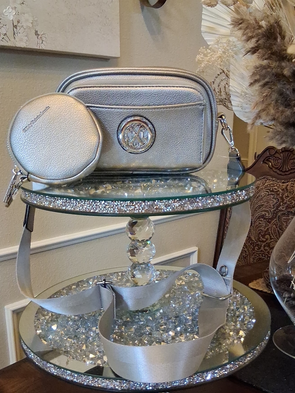 New Christian Lacroix Silver Pewter Faux Leather Crossbody Camera Bag With Pouch - Picture 4 of 16